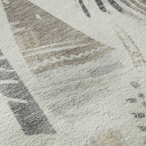 5' X 8' Linen Ivory And Gray Geometric Washable Area Rug With UV Protection