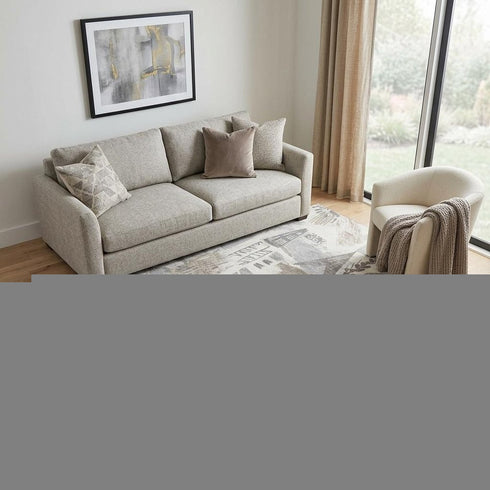 5' X 8' Linen Ivory And Gray Geometric Washable Area Rug With UV Protection