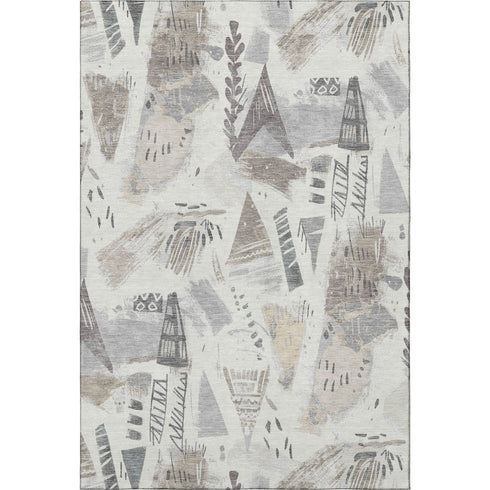 5' X 8' Linen Ivory And Gray Geometric Washable Area Rug With UV Protection