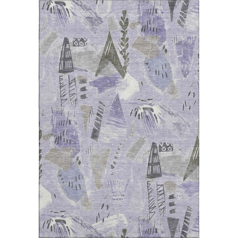 5' X 8' Lavender Ivory And Gray Geometric Washable Area Rug With UV Protection