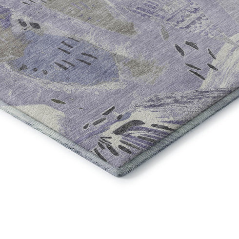 5' X 8' Lavender Ivory And Gray Geometric Washable Area Rug With UV Protection