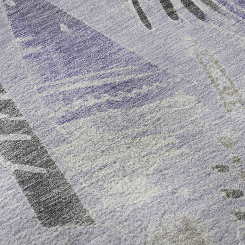 5' X 8' Lavender Ivory And Gray Geometric Washable Area Rug With UV Protection