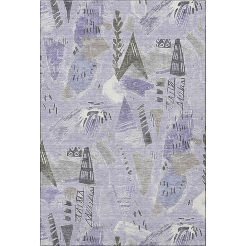 5' X 8' Lavender Ivory And Gray Geometric Washable Area Rug With UV Protection
