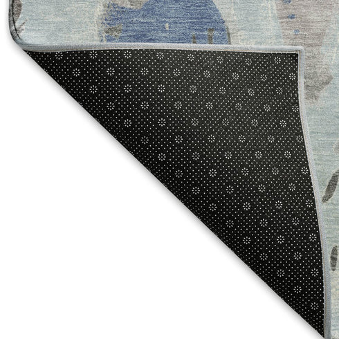 8' Sky Blue Taupe And Ivory Geometric Washable Area Rug With UV Protection