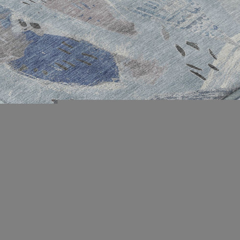 8' Sky Blue Taupe And Ivory Geometric Washable Area Rug With UV Protection
