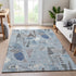 8' Sky Blue Taupe And Ivory Geometric Washable Area Rug With UV Protection