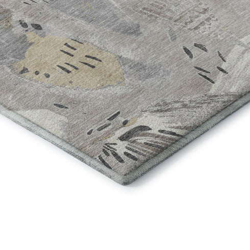 8' X 8' Taupe Beige And Gray Geometric Washable Round Rug With UV Protection