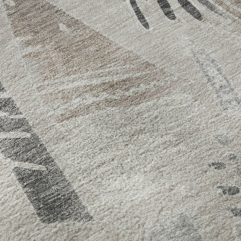 8' X 8' Taupe Beige And Gray Geometric Washable Round Rug With UV Protection