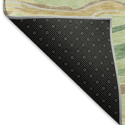 5' X 8' Green Wheat And Ivory Striped Washable Area Rug With UV Protection