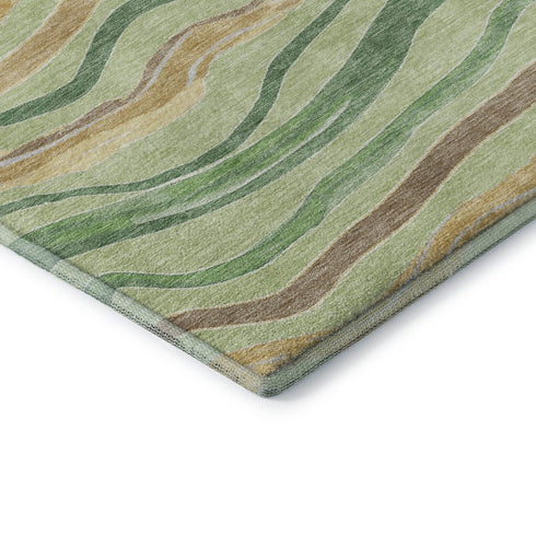 5' X 8' Green Wheat And Ivory Striped Washable Area Rug With UV Protection