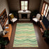 9' X 12' Green Wheat And Ivory Striped Washable Area Rug With UV Protection