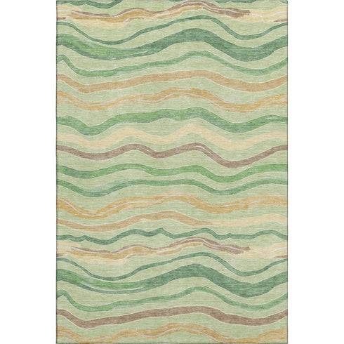 9' X 12' Green Wheat And Ivory Striped Washable Area Rug With UV Protection