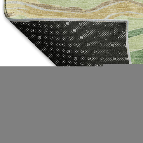 9' X 12' Green Wheat And Ivory Striped Washable Area Rug With UV Protection