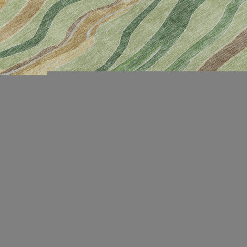 9' X 12' Green Wheat And Ivory Striped Washable Area Rug With UV Protection