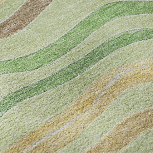 9' X 12' Green Wheat And Ivory Striped Washable Area Rug With UV Protection