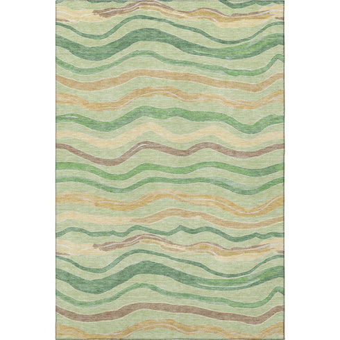 9' X 12' Green Wheat And Ivory Striped Washable Area Rug With UV Protection
