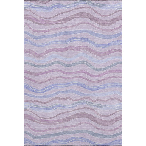5' X 8' Lavender Ivory And Lilac Striped Washable Area Rug With UV Protection