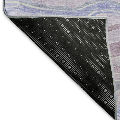 5' X 8' Lavender Ivory And Lilac Striped Washable Area Rug With UV Protection