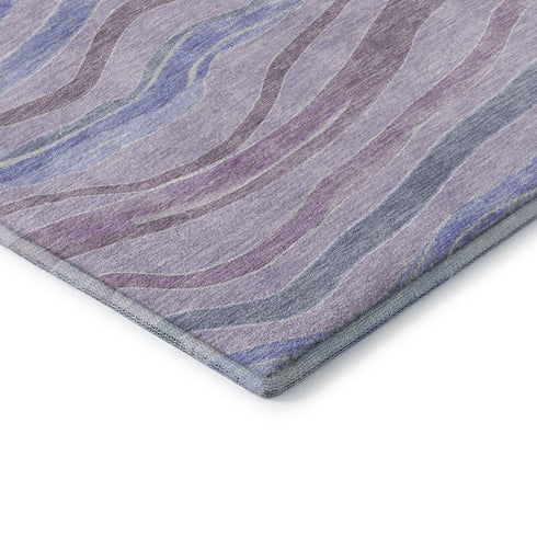 5' X 8' Lavender Ivory And Lilac Striped Washable Area Rug With UV Protection