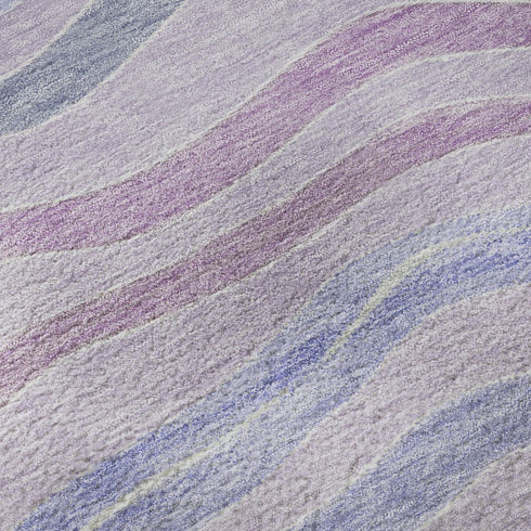 5' X 8' Lavender Ivory And Lilac Striped Washable Area Rug With UV Protection