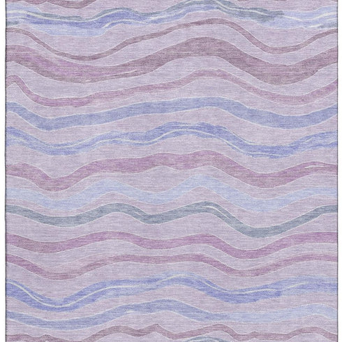 5' X 8' Lavender Ivory And Lilac Striped Washable Area Rug With UV Protection