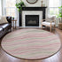 8' X 8' Pink Ivory And Mint Green Striped Washable Round Rug With UV Protection