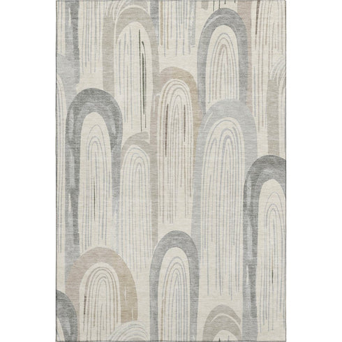 5' X 8' Beige Gray And Silver Geometric Washable Area Rug With UV Protection