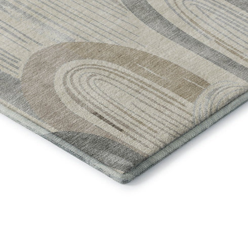 5' X 8' Beige Gray And Silver Geometric Washable Area Rug With UV Protection