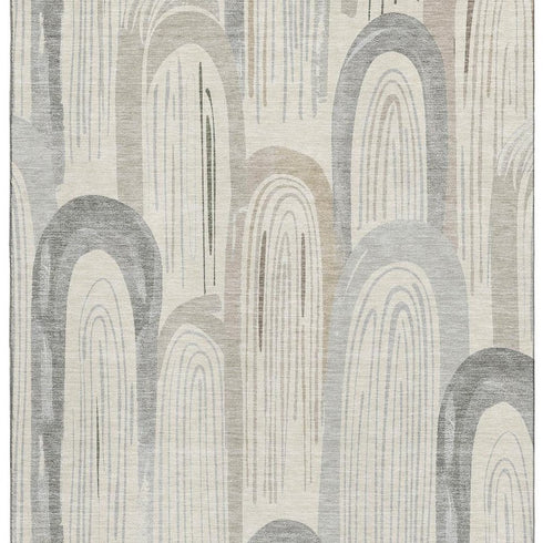 5' X 8' Beige Gray And Silver Geometric Washable Area Rug With UV Protection