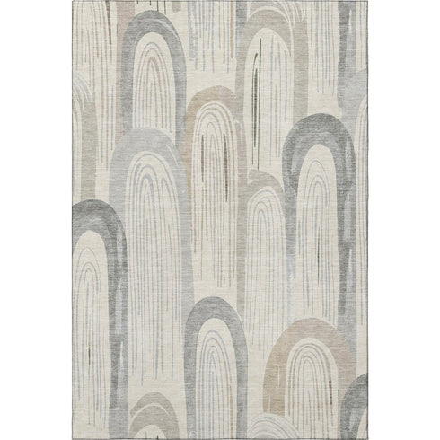 5' X 8' Beige Gray And Silver Geometric Washable Area Rug With UV Protection