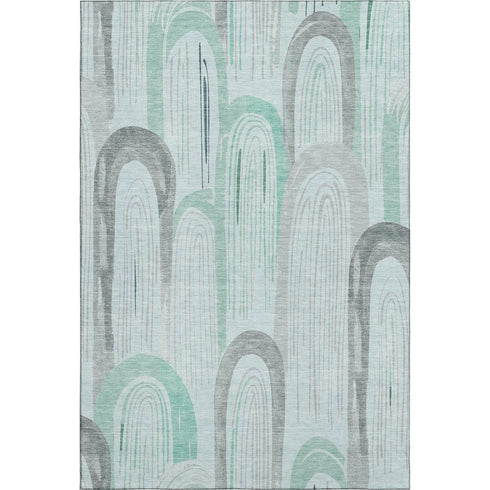 5' X 8' Pale Aqua Gray And Silver Geometric Washable Area Rug With UV Protection