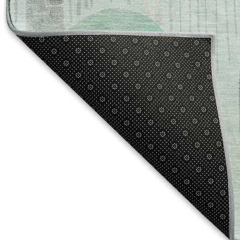 5' X 8' Pale Aqua Gray And Silver Geometric Washable Area Rug With UV Protection