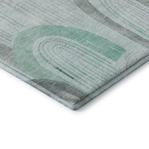 5' X 8' Pale Aqua Gray And Silver Geometric Washable Area Rug With UV Protection