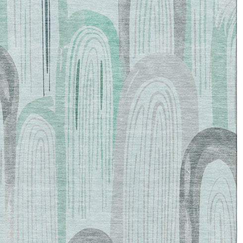 5' X 8' Pale Aqua Gray And Silver Geometric Washable Area Rug With UV Protection