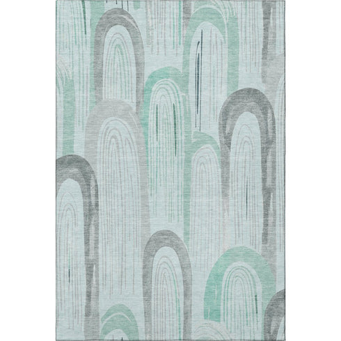 5' X 8' Pale Aqua Gray And Silver Geometric Washable Area Rug With UV Protection