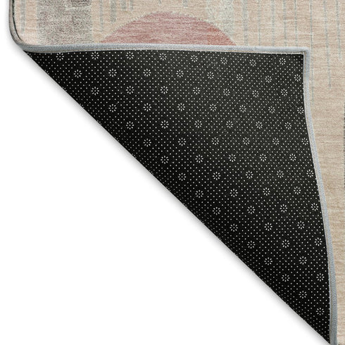 8' X 8' Salmon Gray And Silver Geometric Washable Round Rug With UV Protection