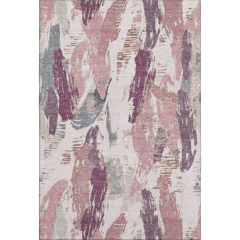 5' X 8' Blush Purple And Ivory Abstract Washable Area Rug With UV Protection