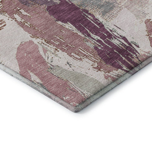 5' X 8' Blush Purple And Ivory Abstract Washable Area Rug With UV Protection
