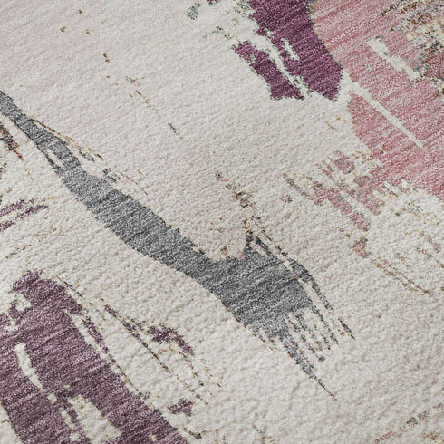 5' X 8' Blush Purple And Ivory Abstract Washable Area Rug With UV Protection