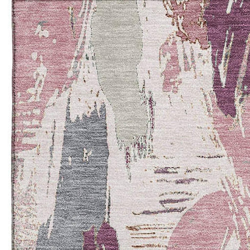 5' X 8' Blush Purple And Ivory Abstract Washable Area Rug With UV Protection