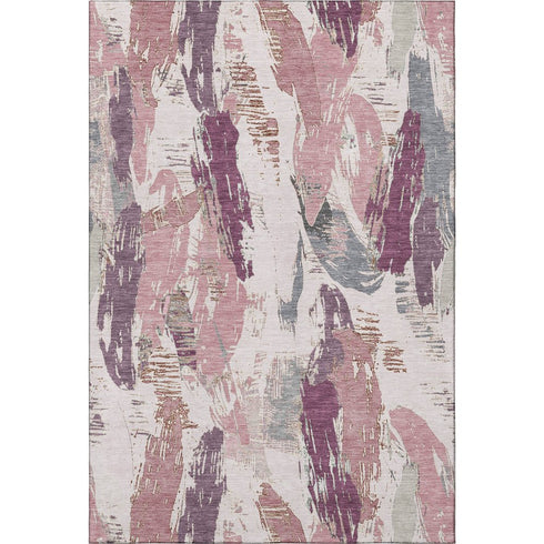 5' X 8' Blush Purple And Ivory Abstract Washable Area Rug With UV Protection