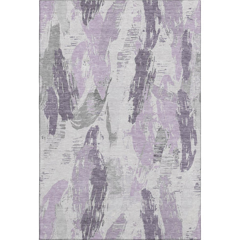 5' X 8' Lavender Ivory And Gray Abstract Washable Area Rug With UV Protection