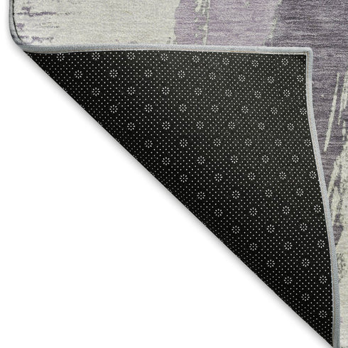5' X 8' Lavender Ivory And Gray Abstract Washable Area Rug With UV Protection