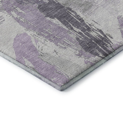 5' X 8' Lavender Ivory And Gray Abstract Washable Area Rug With UV Protection