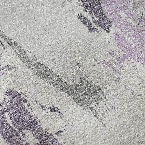 5' X 8' Lavender Ivory And Gray Abstract Washable Area Rug With UV Protection
