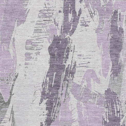 5' X 8' Lavender Ivory And Gray Abstract Washable Area Rug With UV Protection