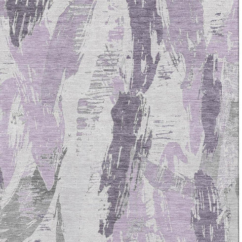 5' X 8' Lavender Ivory And Gray Abstract Washable Area Rug With UV Protection