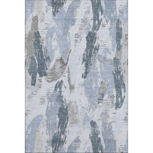 9' X 12' Sky Blue Gray And Ivory Abstract Washable Area Rug With UV Protection