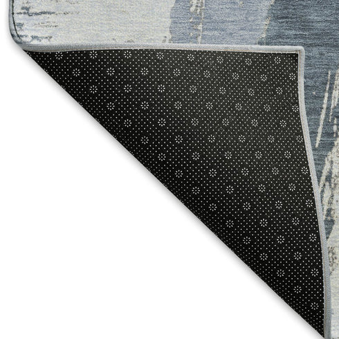 9' X 12' Sky Blue Gray And Ivory Abstract Washable Area Rug With UV Protection