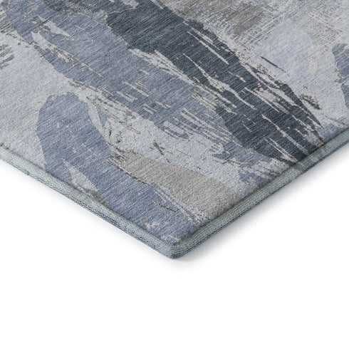 9' X 12' Sky Blue Gray And Ivory Abstract Washable Area Rug With UV Protection